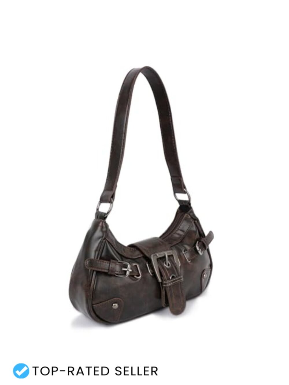 Y2K Vegan Leather Shoulder Bag Small Pleated Clutch Rivet Studs